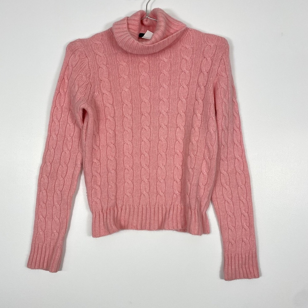 J‎ Crew Sweater Womens Large Pink Cable Knit Turtleneck Wool Angora Cashmere